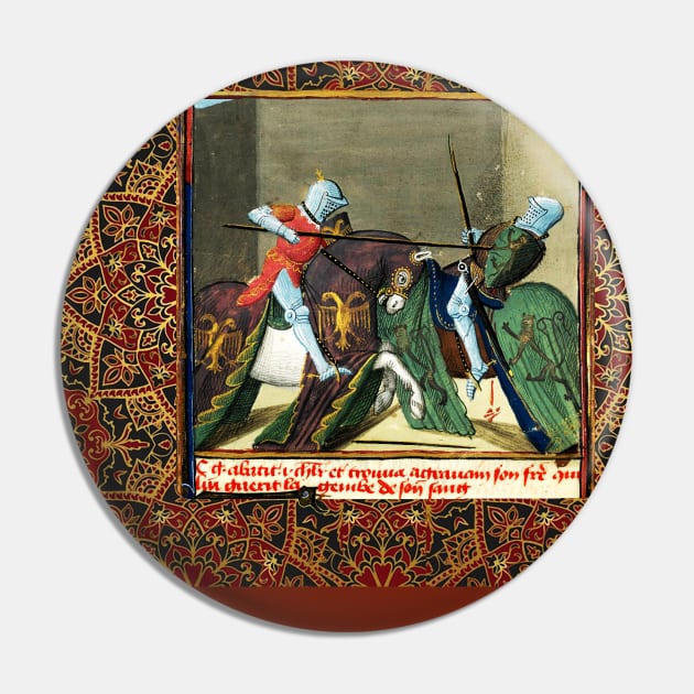 CYCLE LANCELOT- GRAIL, Fight Between Gawain And a Knight At the Strange Castle, Arthurian Legends Medieval Miniature Pin by BulganLumini