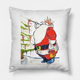 Santa Claus Painting the ice stalactites of the Christmas Pine Retro Vintage Comic Cartoon Pillow