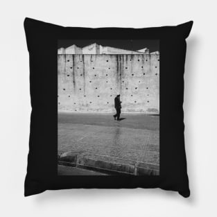 Man Walking Past Ancient City Wall Pillow