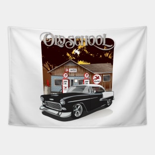 1955 Black Chevy Bel Air Old School Print Tapestry