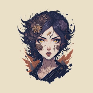 Gearing up for Magic: A Steampunk Anime Face Design T-Shirt