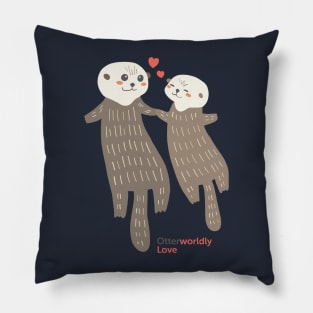 Cute Otters in love Illustration Pillow