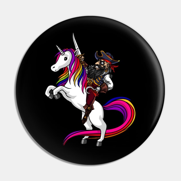 Pirate Captin Riding Magical Unicorn Funny Pin by underheaven