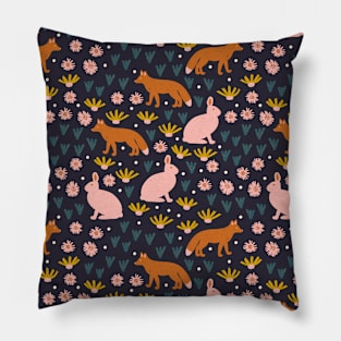 Fox And Hare (Blaze & Navy) Pillow