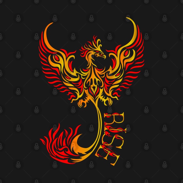 Rise up like a Phoenix from the ashes. Gold and Red Phoenix in a Tribal / Tattoo Art style by Designs by Darrin