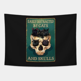 Easily Distracted By Cats And Skulls Skull Tapestry