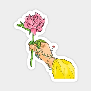 Hand Holding A Rose Magnet