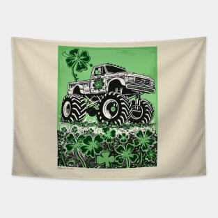 Shamrock Crusher Monster Truck Illustration Tapestry