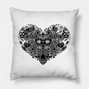 Black flower heart Pillow