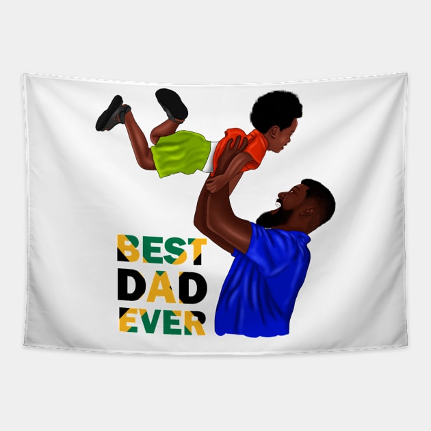 Best Dad Ever, Jamaican Dad and Son, Jamaica Flag Colors Tapestry by dukito