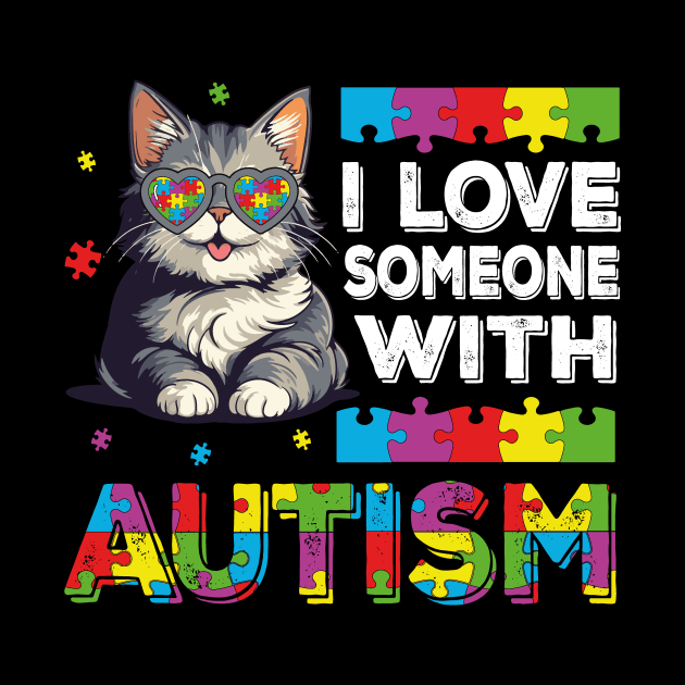 I Love Someone With Autism Funny Autism Awareness Cat Kids Puzzles by JUST PINK