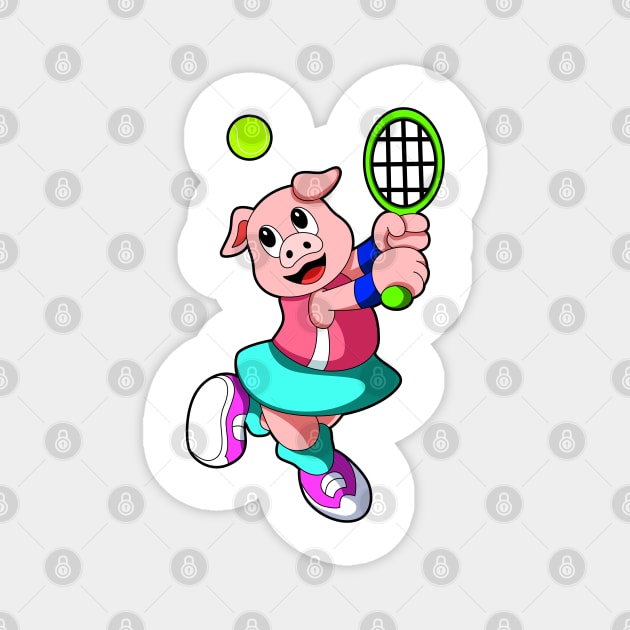 Pig at Tennis with Tennis racket & Skirt Magnet by Markus Schnabel