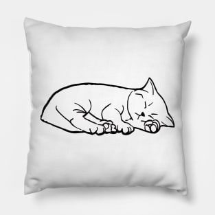 Cute kitten, sleeping kitty (black line drawing) Pillow