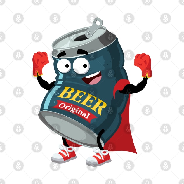 Superhero cartoon beer in an aluminum can mascot by VizRad
