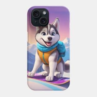 Happy Husky Dog on Snowboard Phone Case