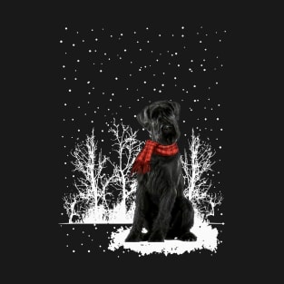 Christmas Giant Schnauzer With Scarf In Winter Forest T-Shirt