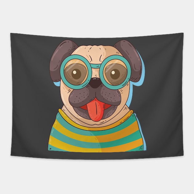 Pug With Glasses Tapestry by Mako Design 