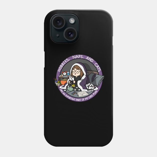 Hobbies, Naps, and Cats (Purple) Phone Case by InsomniaDoodles