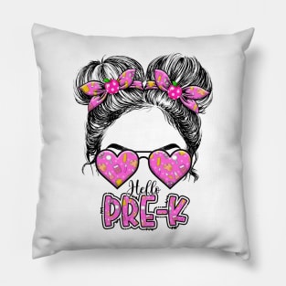 Kids Hello Pre-K Messy Bun Girls Preschool Back To School Pillow