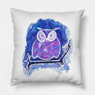 Watercolor Galaxy Owl Pillow