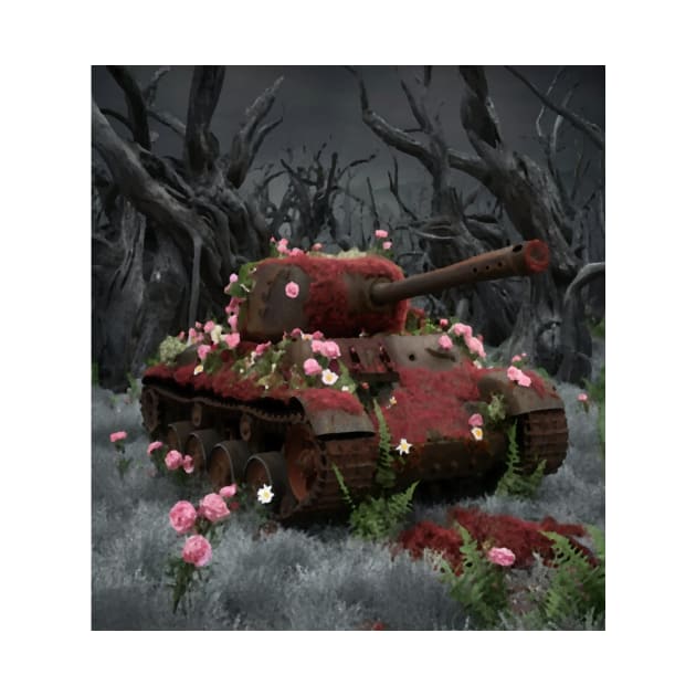 AI generated rusted old tank with roses by Catbrat