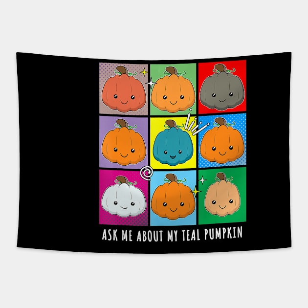 Ask me about my teal pumpkin food allergy halloween Tapestry by Tianna Bahringer