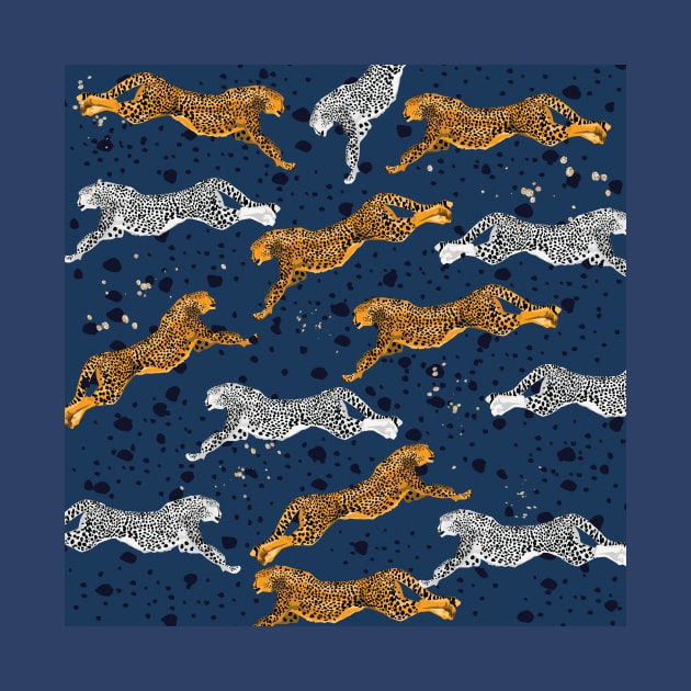 Preppy Leaping Cheetah Navy Blue by gatherandgrace