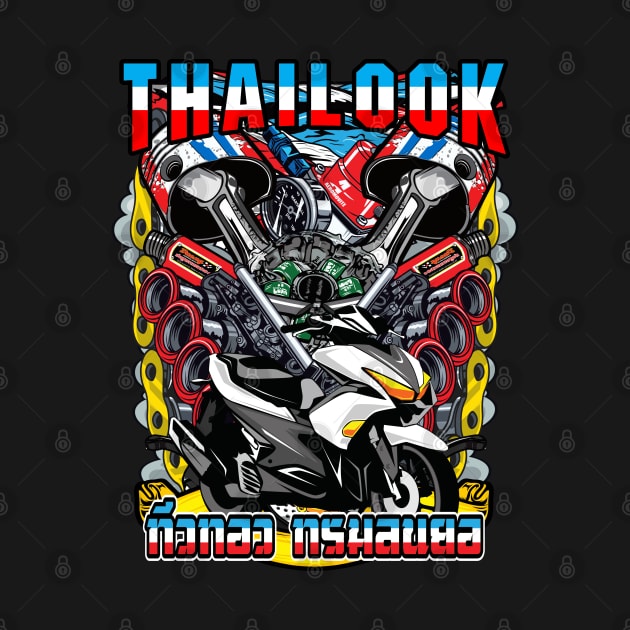 Motorcycle racing Biker Engine Thailook white badass red rider by Moonwing