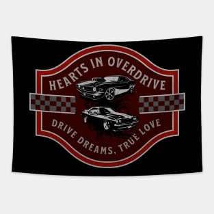 Hearts In Overdrive Drive Dreams True Love Racing Cars Fast Speed Checkered Flag Street Car Tapestry