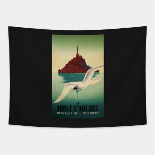 Retro poster - travel - vintage - Mont St Michel Tapestry