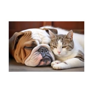 English Bulldog Cat Pet Animal Beauty Warm Cuddle Caring T-Shirt