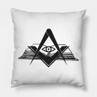 Masonic compasses with book and all-seeing eye black design Pillow