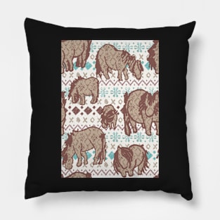 Fairisle Shetland Ponies - Brown Pillow