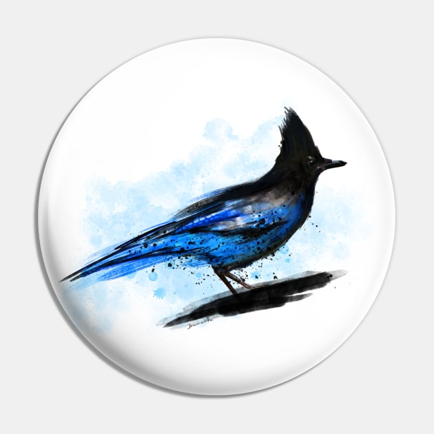 Dramabite Watercolor blue stellar jay bird artistic animal watercolor Pin by dramabite