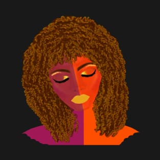 Purple and Orange Woman with Curly Natural Hair (Black Background) T-Shirt