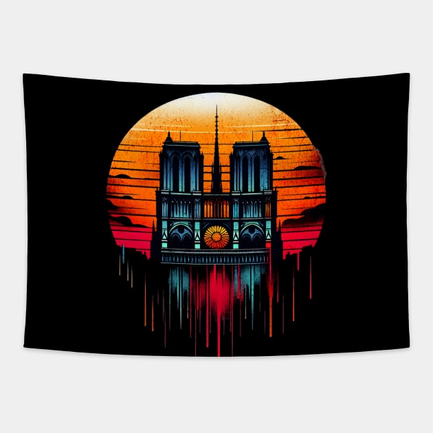 Notre Dame Paris Circle Design Tapestry by Miami Neon Designs