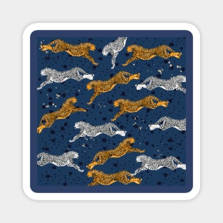 Preppy Leaping Cheetah Navy Blue Magnet