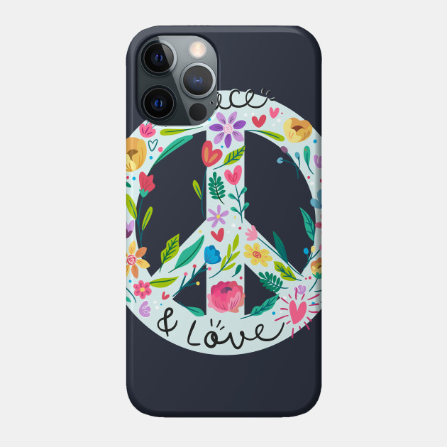 Peace And Love Symbol With Flower Power - Peace - Phone Case