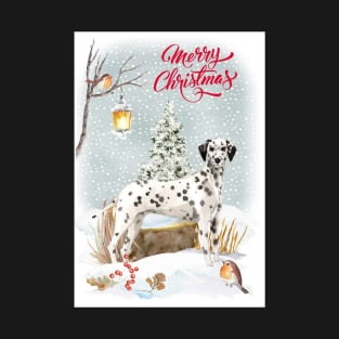Cute Dalmatian Merry Christmas Santa Dog T-Shirt