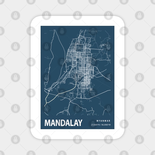 Mandalay Blueprint Street Map, Mandalay Colour Map Prints Magnet by tienstencil