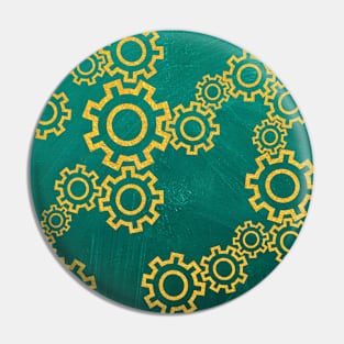 Golden steampunk gears Pin