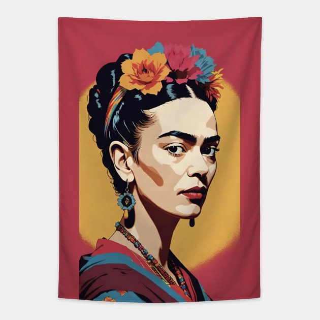 Frida's Vivid Persona: Colorful Portrait Tapestry by FridaBubble