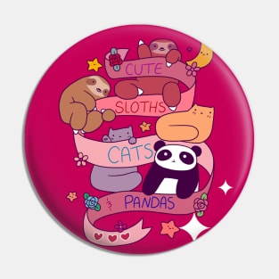 "Thinking of You" Cute Sloths cats and Panda Pin