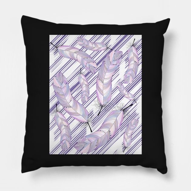 Iridescent Rosegold and Purple Feather Fantasy Pillow by MamaODea