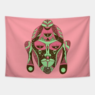 Pink Mint African Mask 7 Tapestry