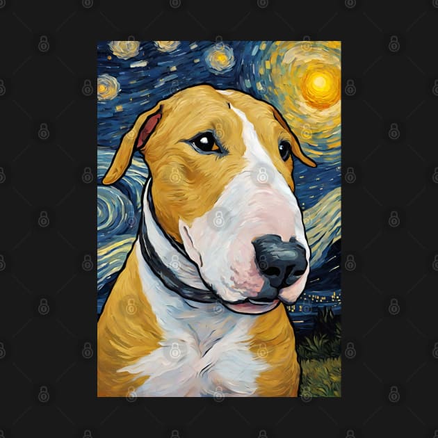 Adorable Bull Terrier Dog Breed Painting in a Van Gogh Starry Night Art Style by Art-Jiyuu