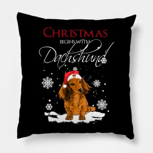 Christmas begins with Dachshund Pillow