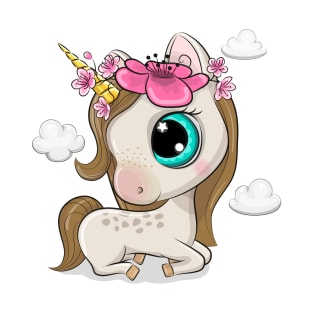 Cute unicorn with flowers. T-Shirt