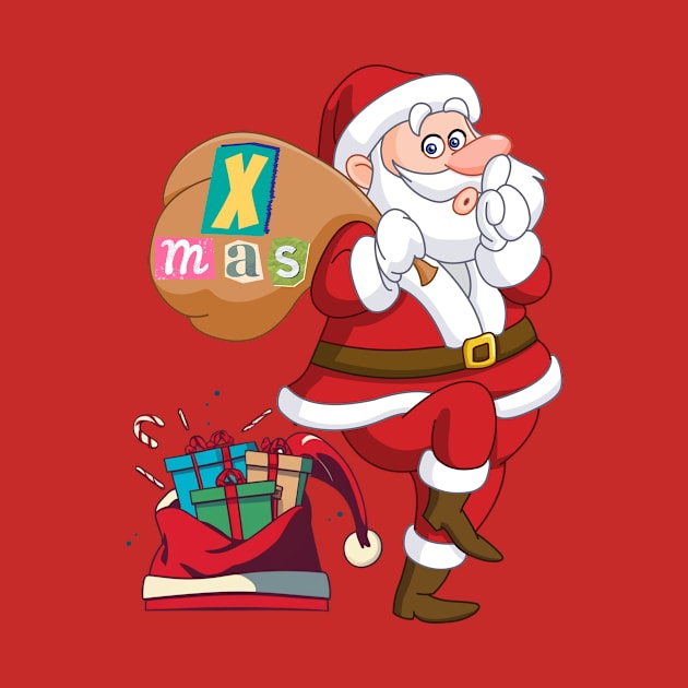 Santa Claus with a bag of presents by Tee Trendz