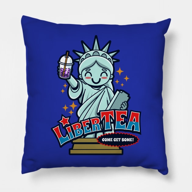 Funny Cute Kawaii Liberty Statue America Pun Meme Gift For Boba Tea Lovers Pillow by BoggsNicolas